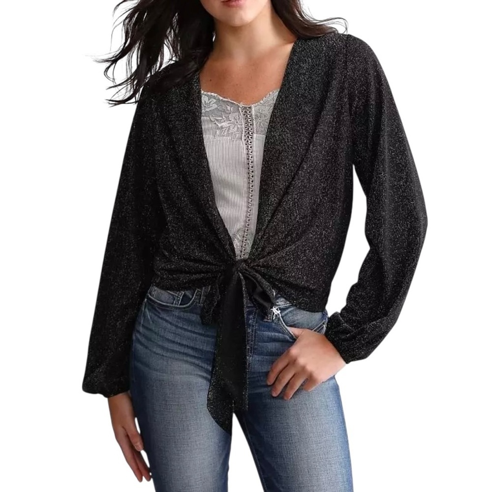 Daytrip from Buckle Black Metallic Front Tie Top Women’s Size S Shimmer